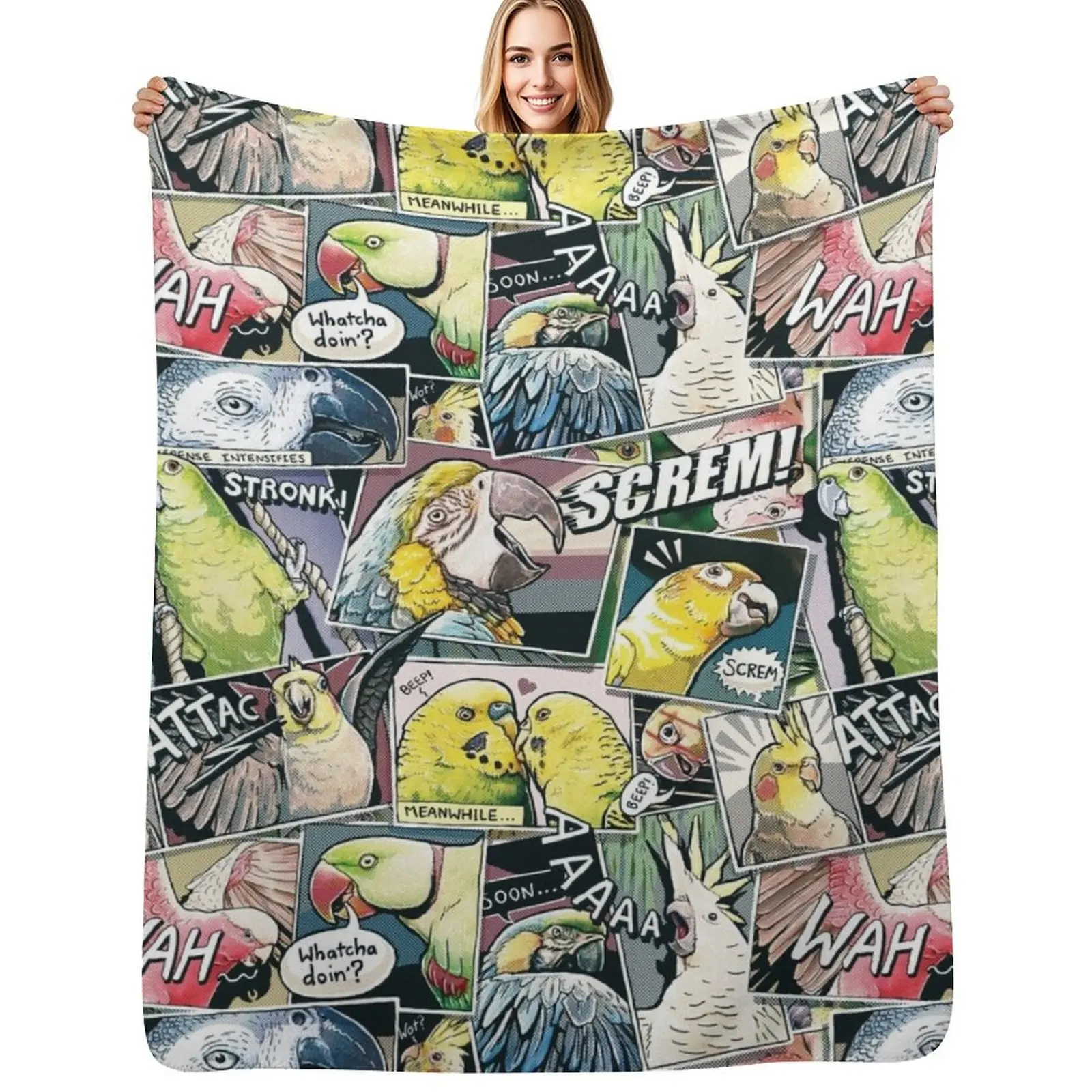 

Parrots Comic Style Throw Blanket cosplay anime valentine gift ideas Hairy christmas decoration Blankets