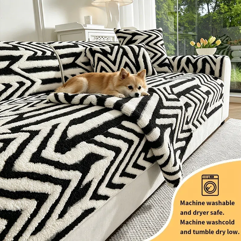 1PC-Black and white geometric sofa cushion, pet friendly sofa protective cover, enhances the atmosphere for home decoration