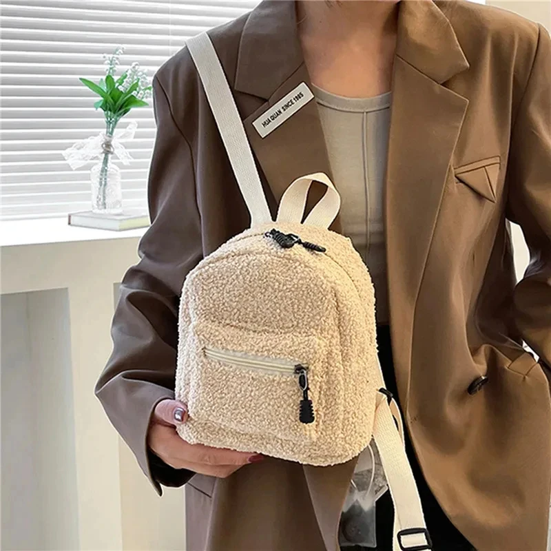Cute Mini Plush Backpack for Kids Adult Parent-Child Shoulder Bag Autumn Lamb Fleece High-capacity Korean Student Samll Backpack