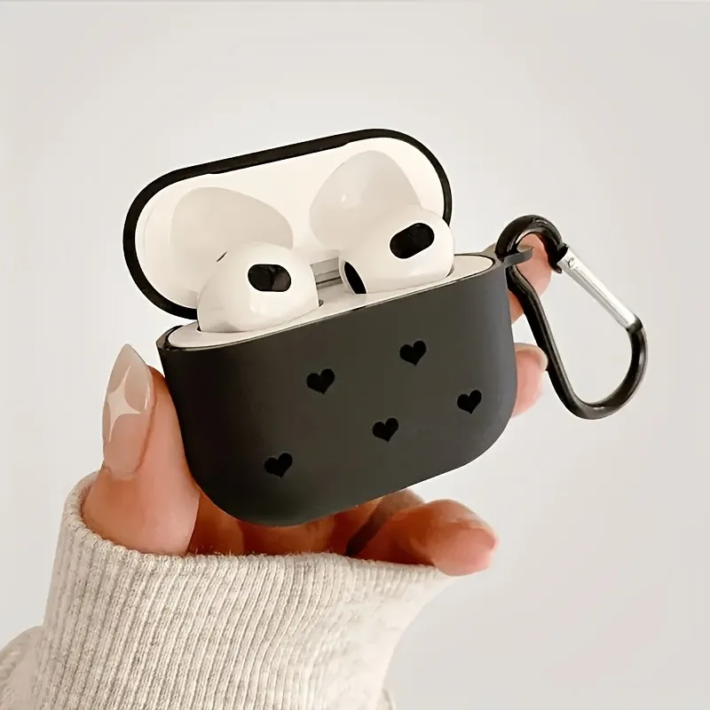 

Simple Black Love Heart Earphone Case for Airpods Pro/Pro2 Soft TPU Wireless Case for Airpod 3/4 Earphone Protective Cover