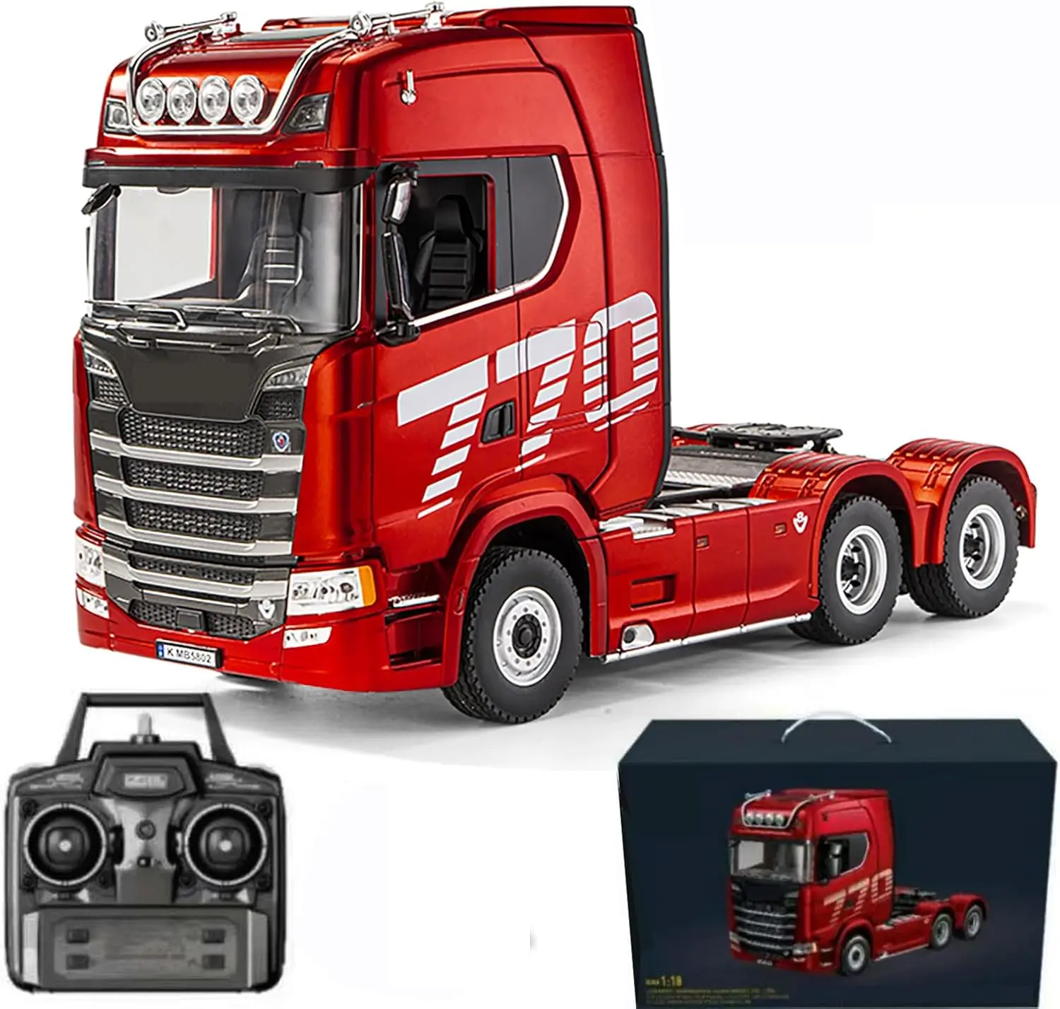 Remote Control Hobby RC Tractor Truck Toys with Light and Sound Effects, 1/18 Scale 6-Wheels Lorry Car Vehicle Trailer for Beginners Adults Ages 14+