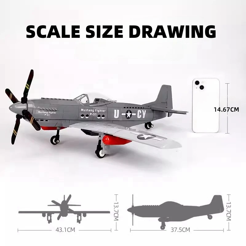 258PCS WWII Military 1/26 P-51 Mustang Fighter Building Blocks Air Force Jet Plane Toys For Kids Adult Gift Educational bricks