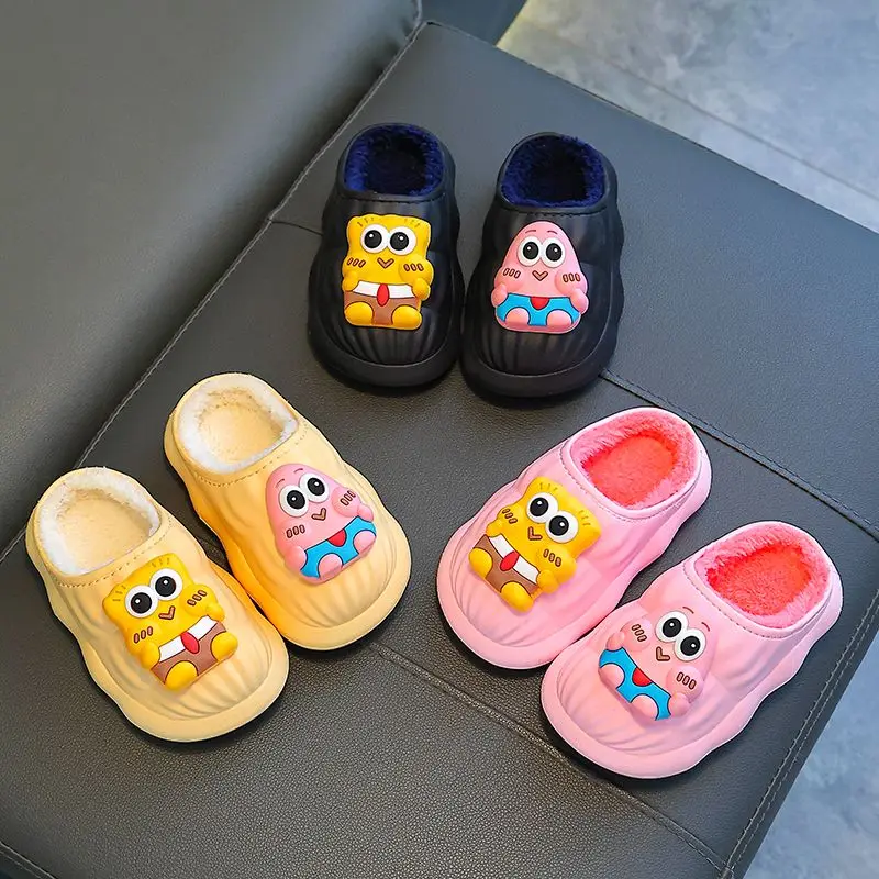 Spongebob Squarepants Cotton Slippers for Adults and Children Parent-Child Slippers Stain-Resistant Cotton Slippers