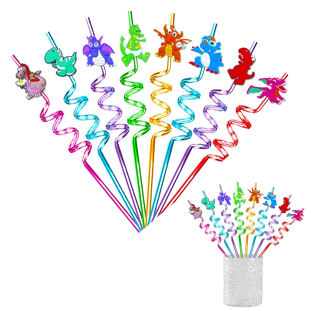 8pcs Dinosaur drinking Straws dino Jungle animals Straws Kids Birthday Straws boys animals Dinosaur Birthday Party decor favors