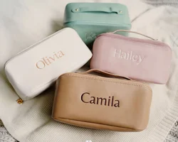 Personalized Makeup Bag Custom Embroidered Travel Cosmetic Bag Christmas Gifts for Her Bridesmaid Gifts Birthday Gift for Women