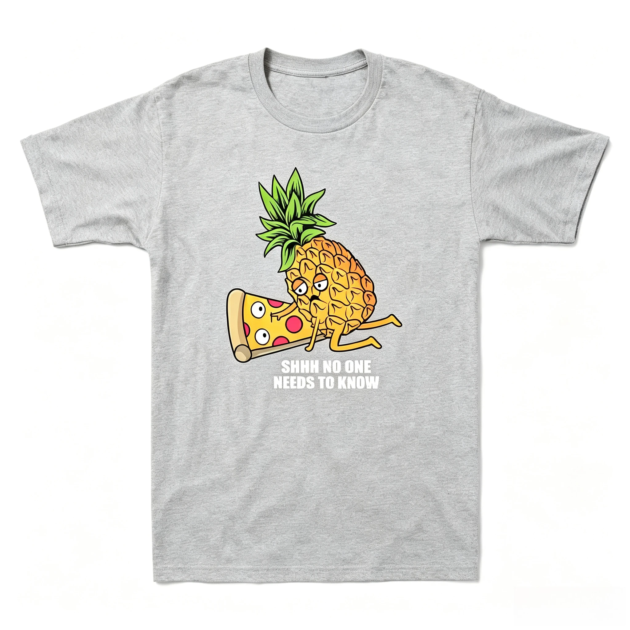Pineapple Is Suitable for Pizza Lovers. Funny Cartoon Designs on Retro and Fashionable Men's and Women's Cotton T-shirts.