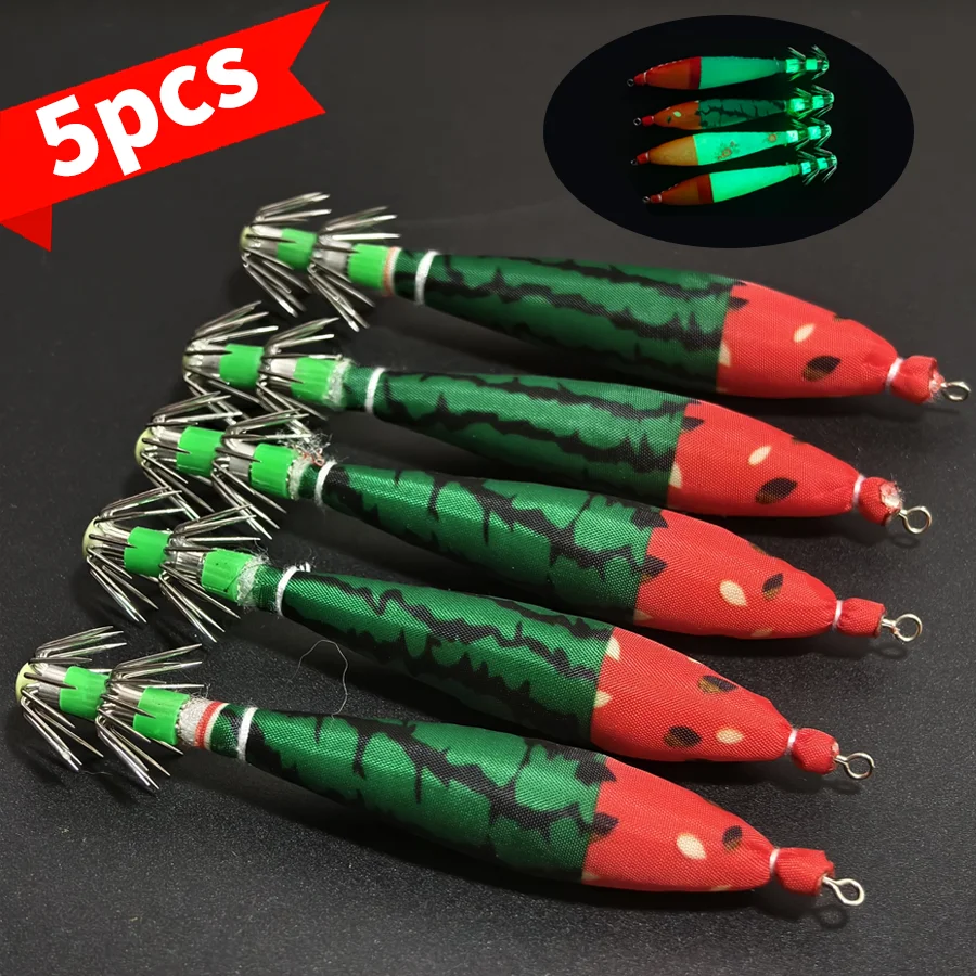 5 قطعة الصيد إغراء مضيئة الذيل البلاستيك خطاف صيد على شكل سمكة هوك المياه المالحة الطعم الصيد إغراء معالجة ل الأخطبوط الحبار الصيد