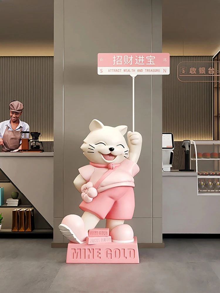 Home Decor Creative 130CM Lucky Cat Statue Living Room Floor Decor Shopping Mall Store Showroom Sculpture Ornament Opening Gifts