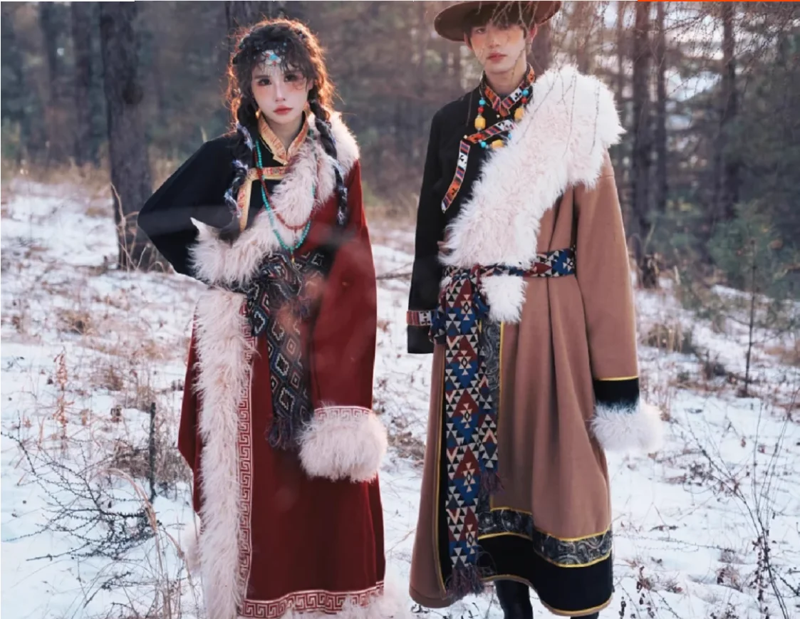 

Chinese Folk Dance Couple Tibetan Robe Female Minority Autumn and Winter Clothing