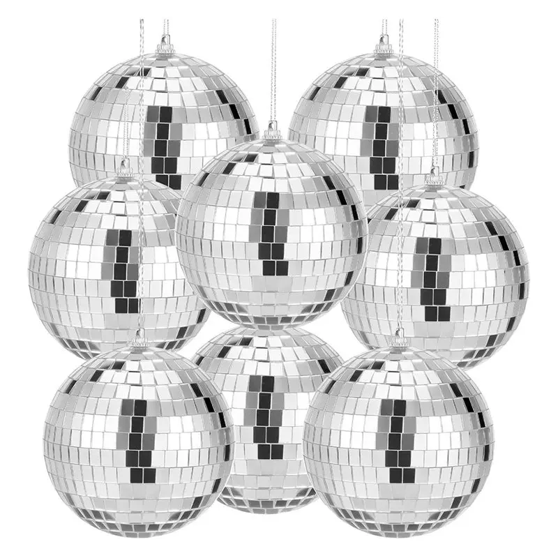 【new-year-】mirror-disco-ball-8-pieces-4-inch-small-hanging-mirror-ball-with-integrated-string-for-home-stage-prop-decorations