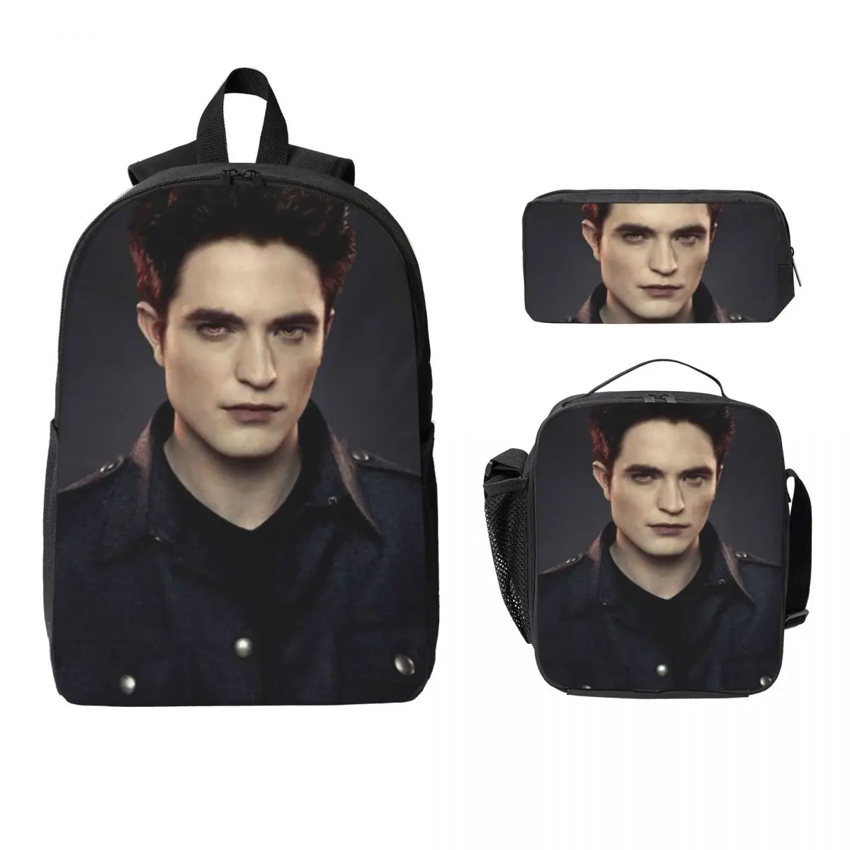 The Twilight Saga Edward Cullen Backpack Student BookBag School Bag Computer Shoulder Bags 3ps Insulated Lunch Bag Pencil Case
