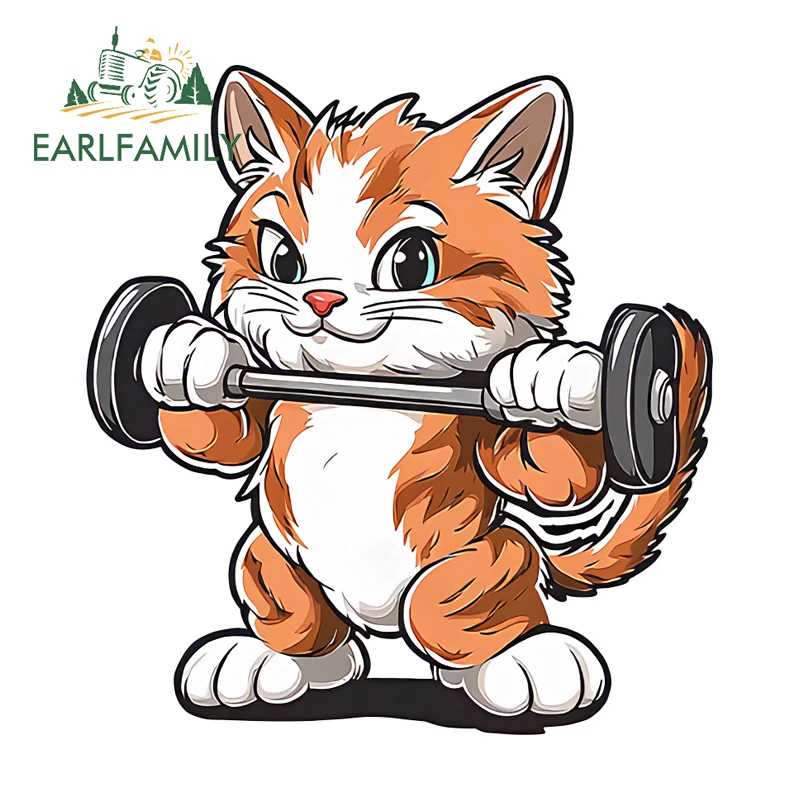 

Наклейки EARLFAMILY с изображением кота, занимающегося тяжелой атлетикой, милые мультяшные наклейки для компьютера, подходят для украшения автомобиля, внедорожника, аксессуары для декора