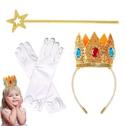 Princess Cosplay Props Crown Wand Gloves Children Birthday Party Headband Girls Halloween Carnival Peach Costume Accessories