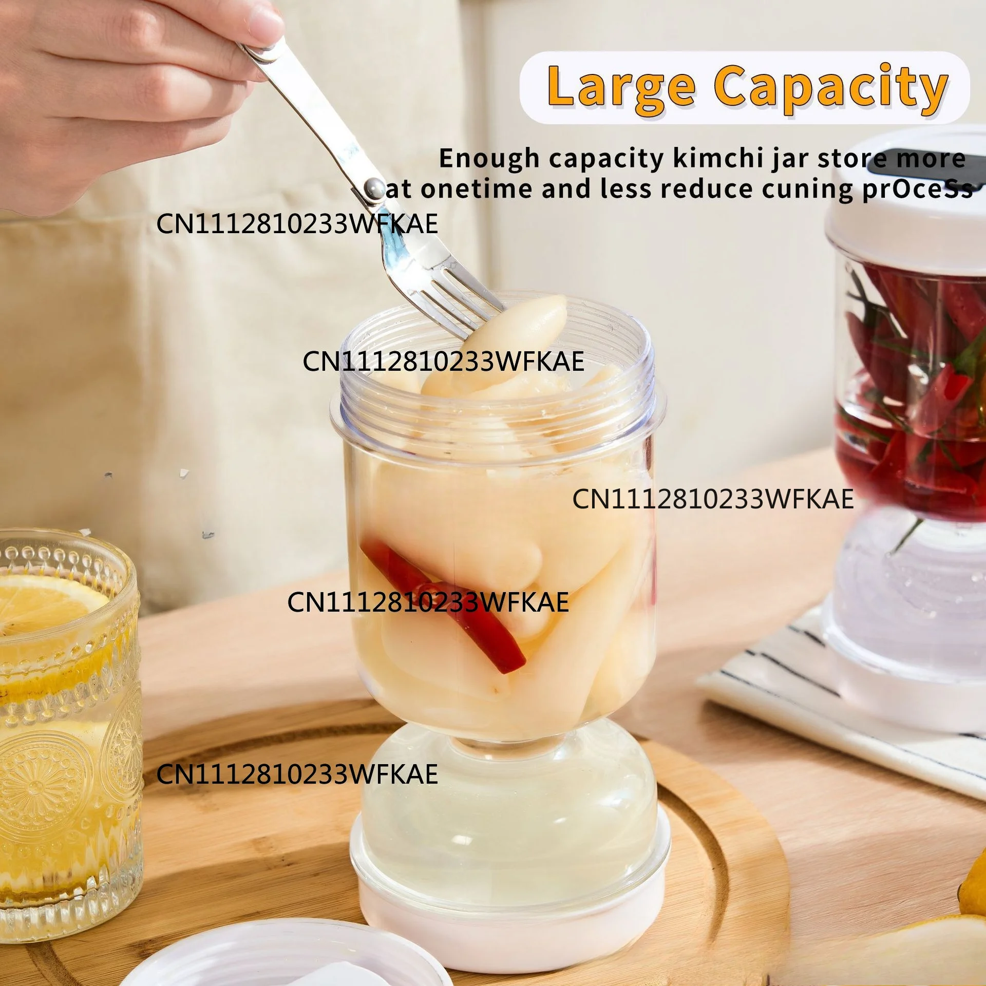 Patented product Picklejarwithfork dry and wet separation kimchi jar with fork portable sealing and preservation