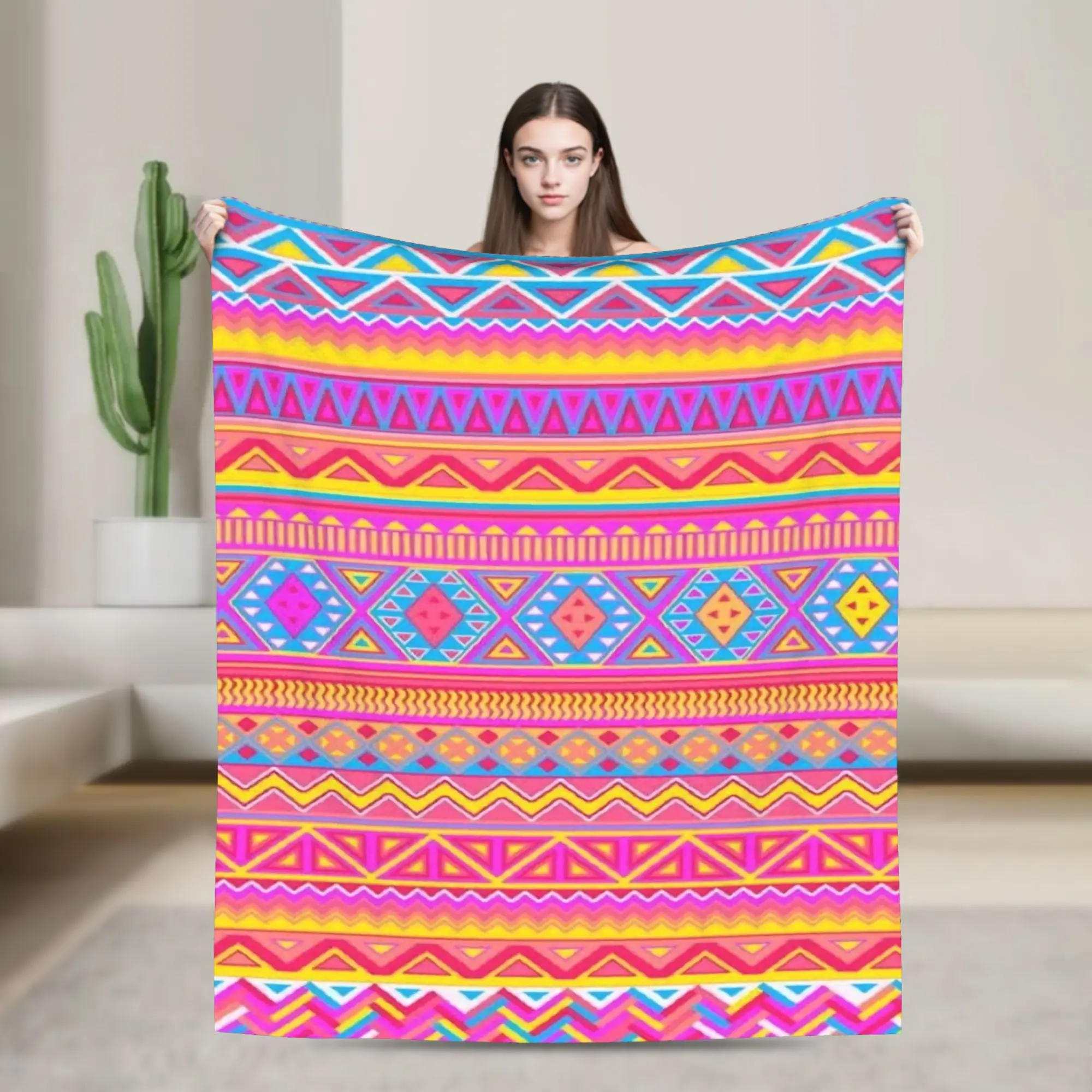 Southwestern Aztec Tribal Blankets Soft Coral Fleece Plush Comfortable Gifts  Throw Blankets Bedspread