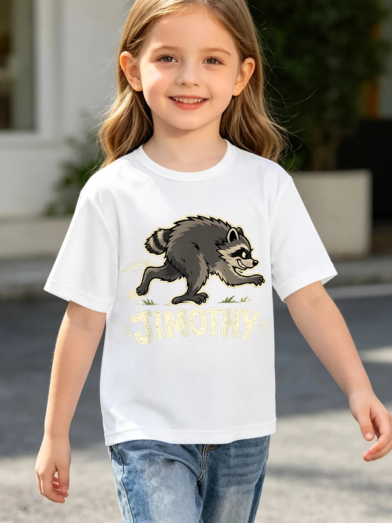 Kids T Shirt Funny Sprinting Raccoon Jimothy Vintage Cartoon Graphic Short Sleeve Cotton Tops For Boys Girls Daily Casual Outfit