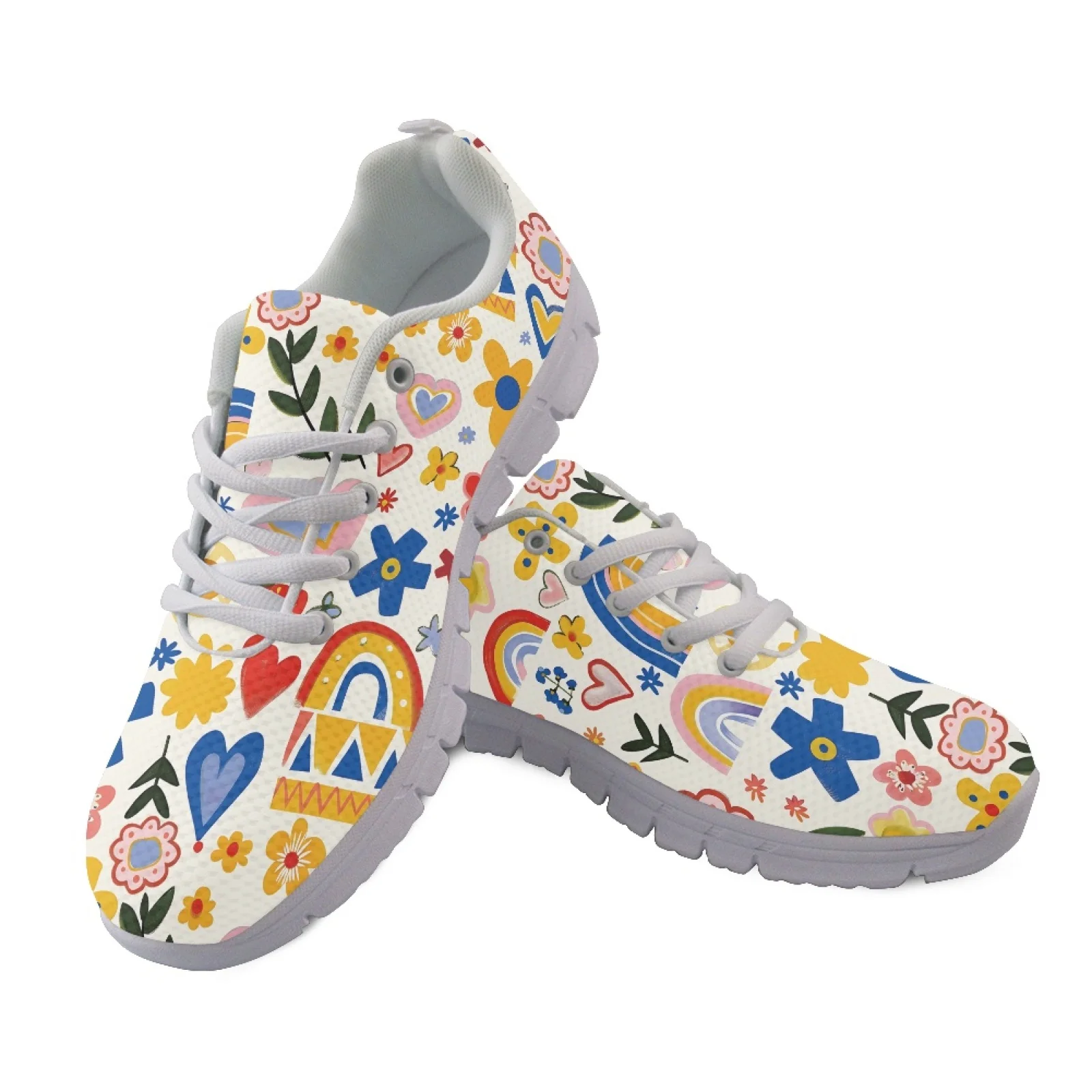 Coloranimal Rose Pattern Athletic Sneaker Mesh & EVA Sole Running Shoes Lace Up Walking Sneakers for Women