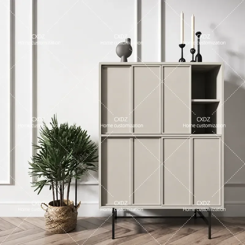 Nordic Painted Side Cabinet Modern Simple Entrance Shoe Storage Multi-functional Locker White Bookcase Fixed