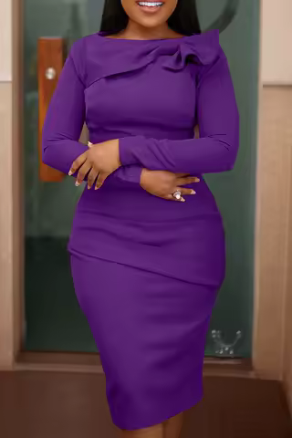 Elegant Bow Pleated Party Maxi Dress Women Solid O Neck Long Sleeve Ruched Ruffle Evening Wedding Bodycon Pencil Dress