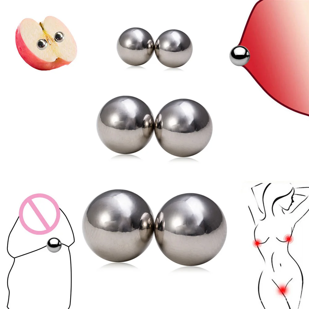 2Pcs Sexy Fake Piercing Nipple Powerful Magnet Nipple Clamps Stainless Steel Non Piercing Magnetic Ball Nipple Rings Stud Unisex