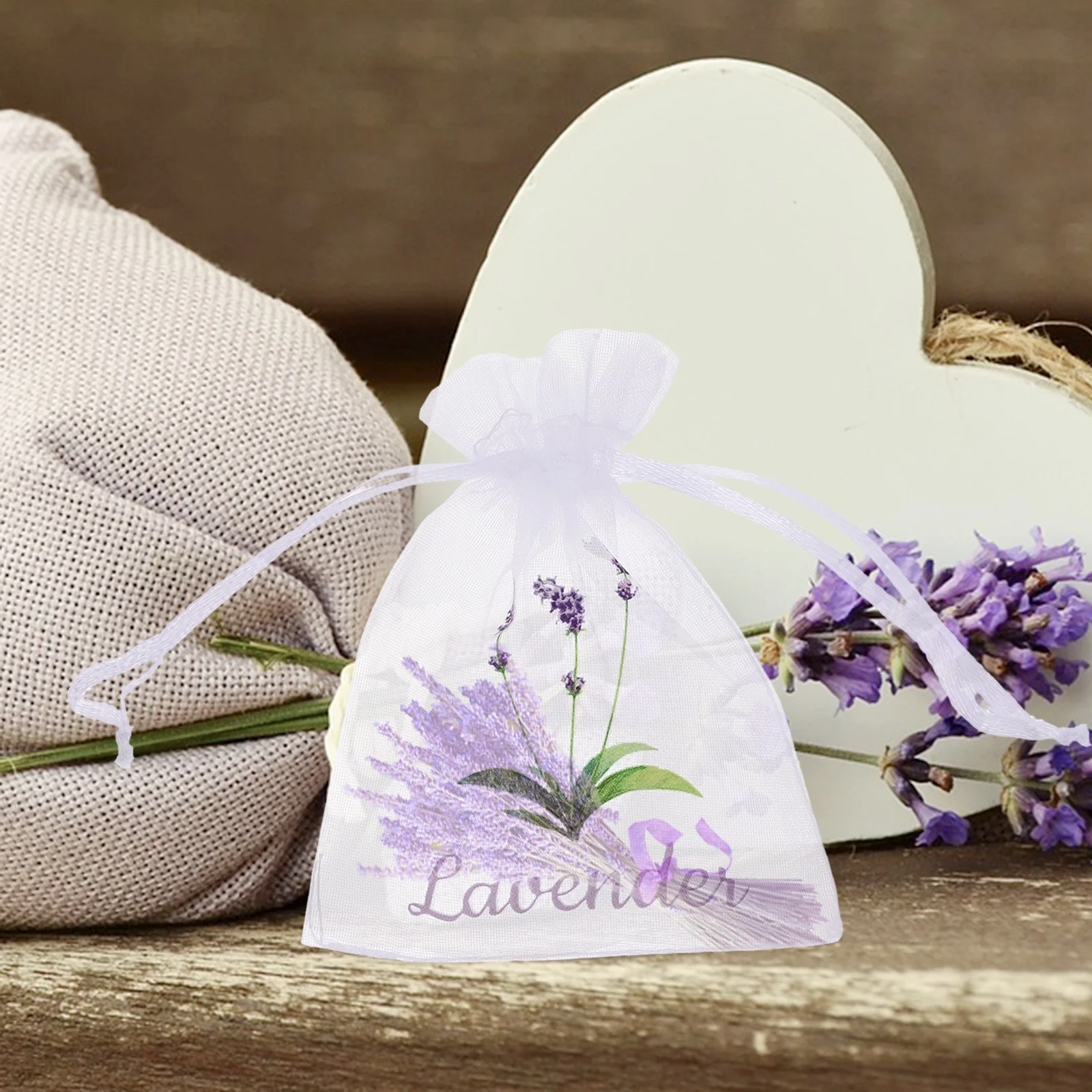 Bolsas de bolsita de lavanda con cordón blanco: bolsas de organza de 5 g de capacidad para fragancias caseras y envases refrescantes en el armario