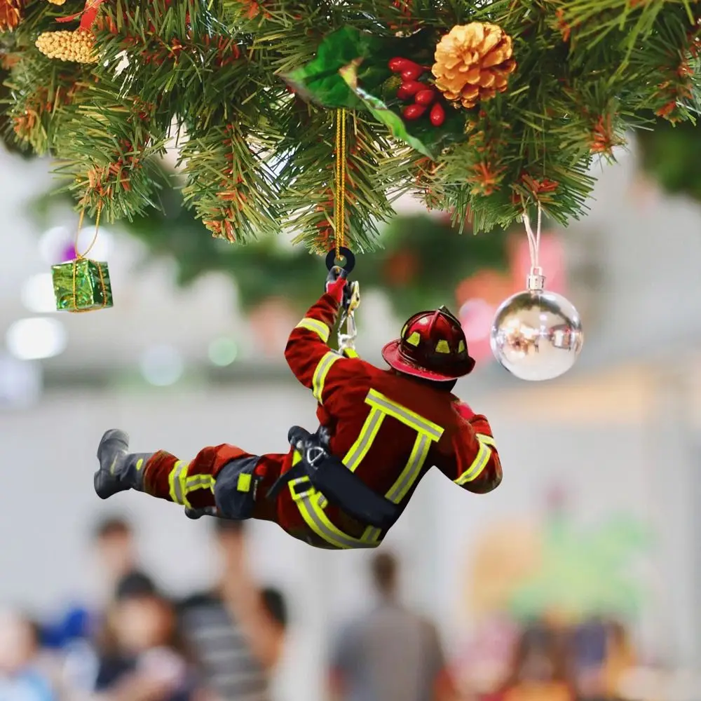 1PC Personalized Firefighter Pendant Christmas Tree Home Decoration Wooden Creative Fire Peripheral Car Pendant Keychain