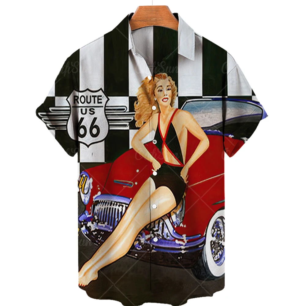 66 Route Biker Men's Shirt 3d Motorcycle Girls Route 66 Shirt For Men American Short Sleeve Oversized Tops Tee Shirt Man Travel