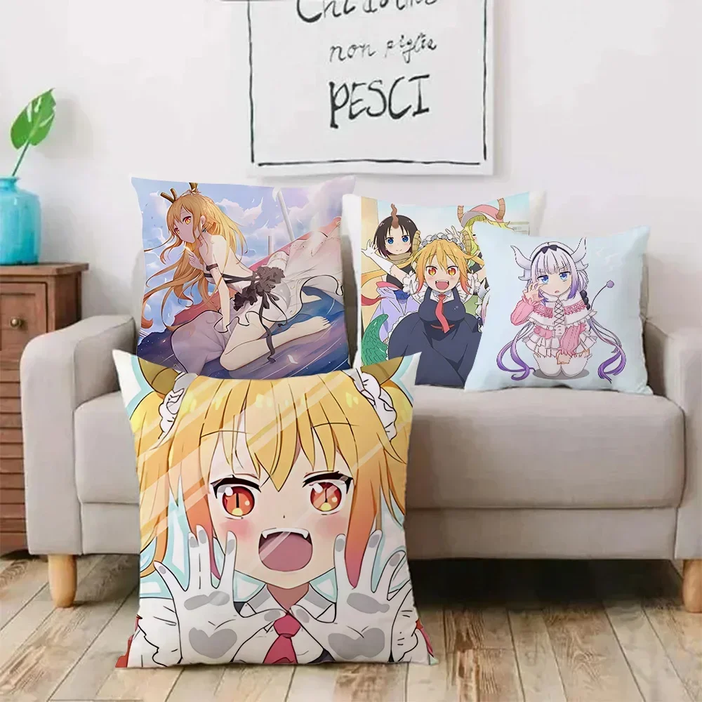 Kobayashi San Chi No Maid Dragon Pillow Covers Cartoon Sofa Decorative Home Double-sided Printing Short Plush Cute Cushion Cover