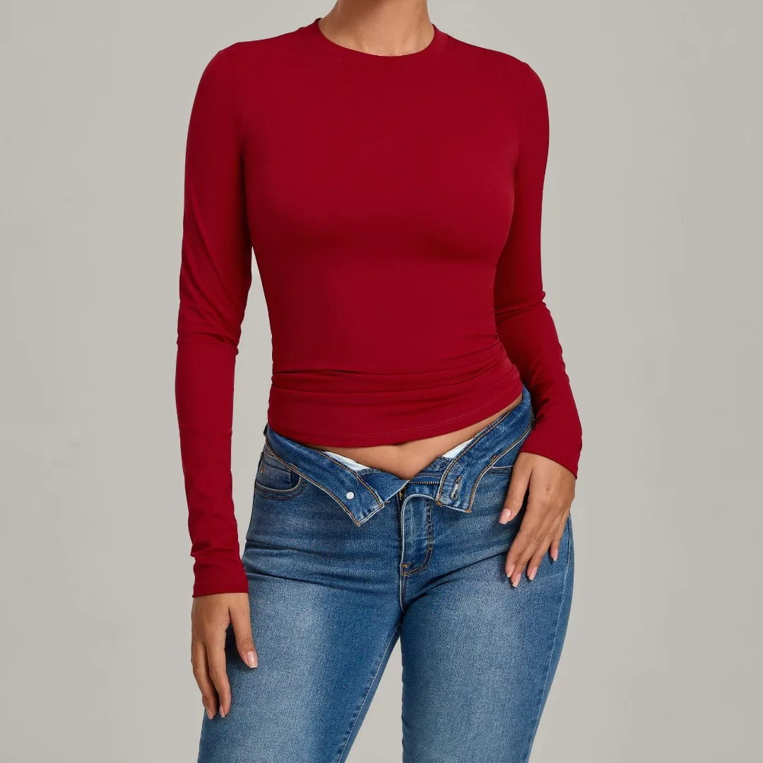 

Women Long Sleeve Yoga Top High Intensity Workout Skinny Sports T-shirt for Gym Pilates Running Casual Fitness