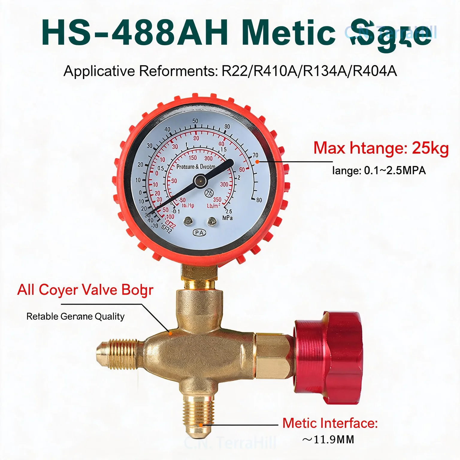 Refrigeration Manifold Gauge Set with Three-Way Valve, HS-488 Metric Pressure Gauge for HVAC AC and Refrigerator Leak Detection