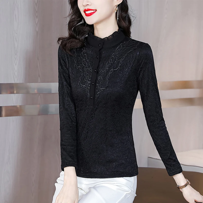 Warme Kanten Basis irt Dames Slim Fit Faionable Herfst Winter Nieuwe Sle Anti-Aging Top Body a Ele Kleine irt