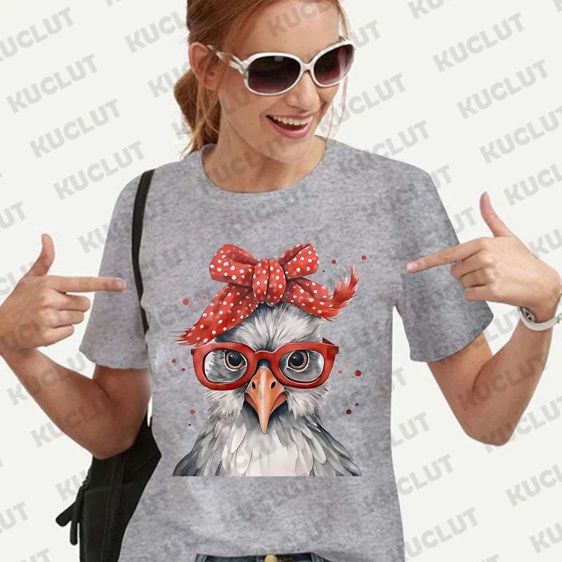 T-shirt estive stampate con grafica di pollo O collo vestiti maglietta oversize donna magliette a maniche corte magliette Casual alla moda di strada