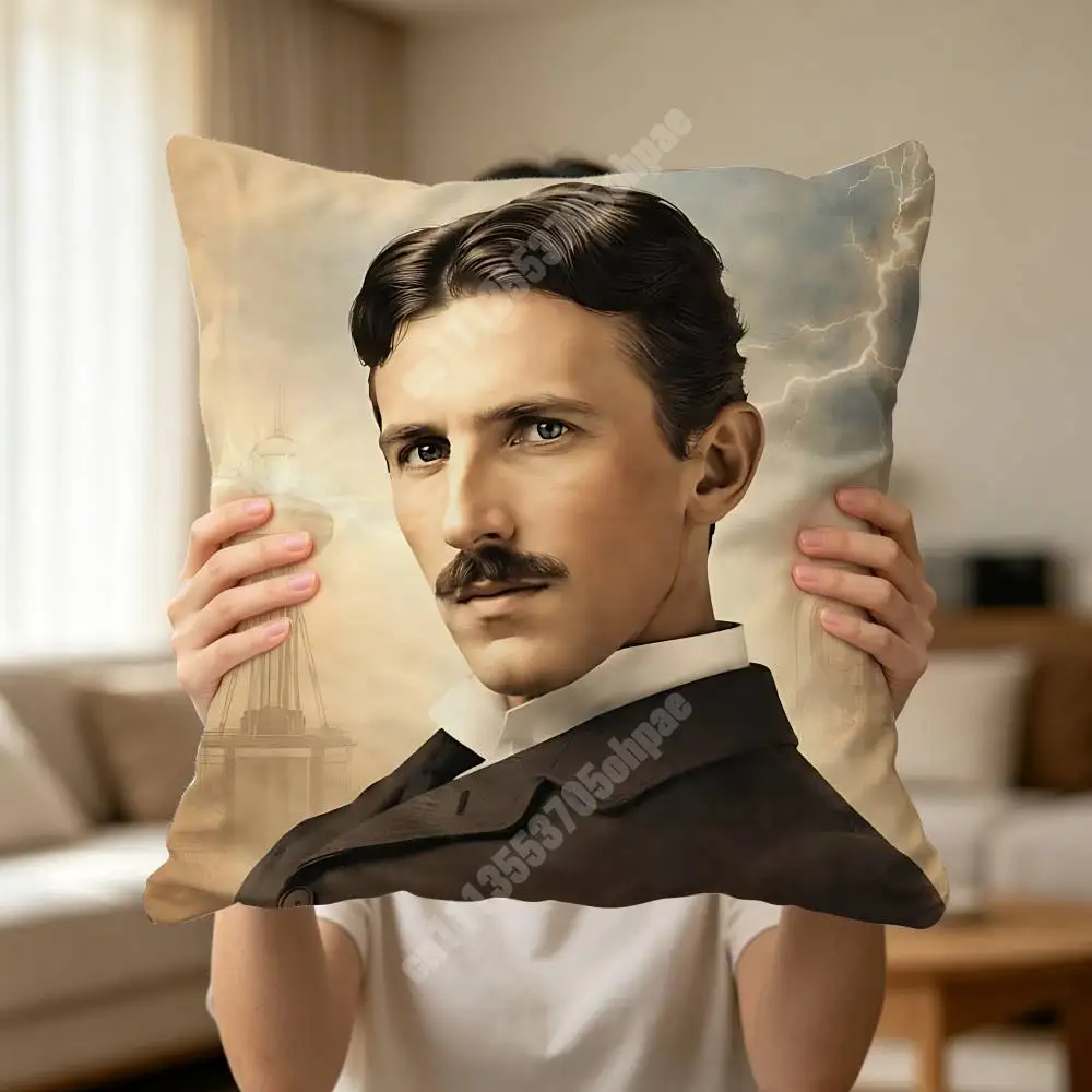Scientist Nikola Tesla Electricity Printed Pillow Cover Sofa Couch Student Apartment Homestay Leisure Area
