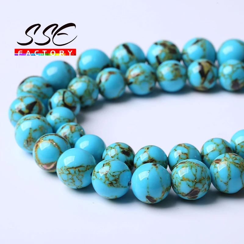 A+ Natural Shell Turquoise Stone Beads Round Loose Beads For Jewelry Making Diy Bracelets Accessories 4 6 8 10 12mm 15\