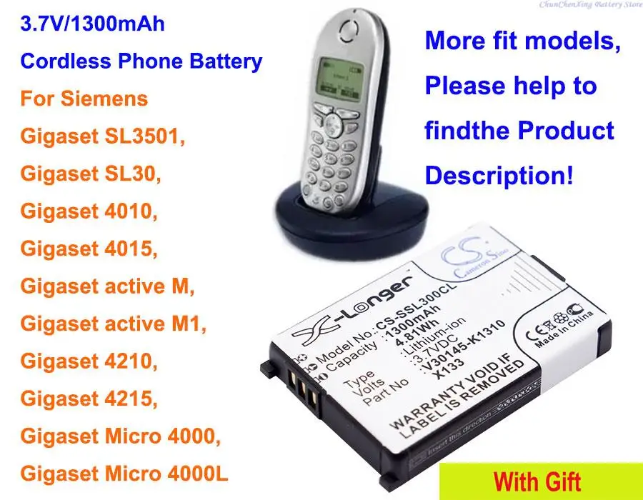 100% NIEUWE 1300mA Batterij voor Siemens Gigaset SL3501,SL30, 4010, 4015, 4210, 4215, M1, 4000L, 4000, 4000s, 4010, 4010,s 4015s