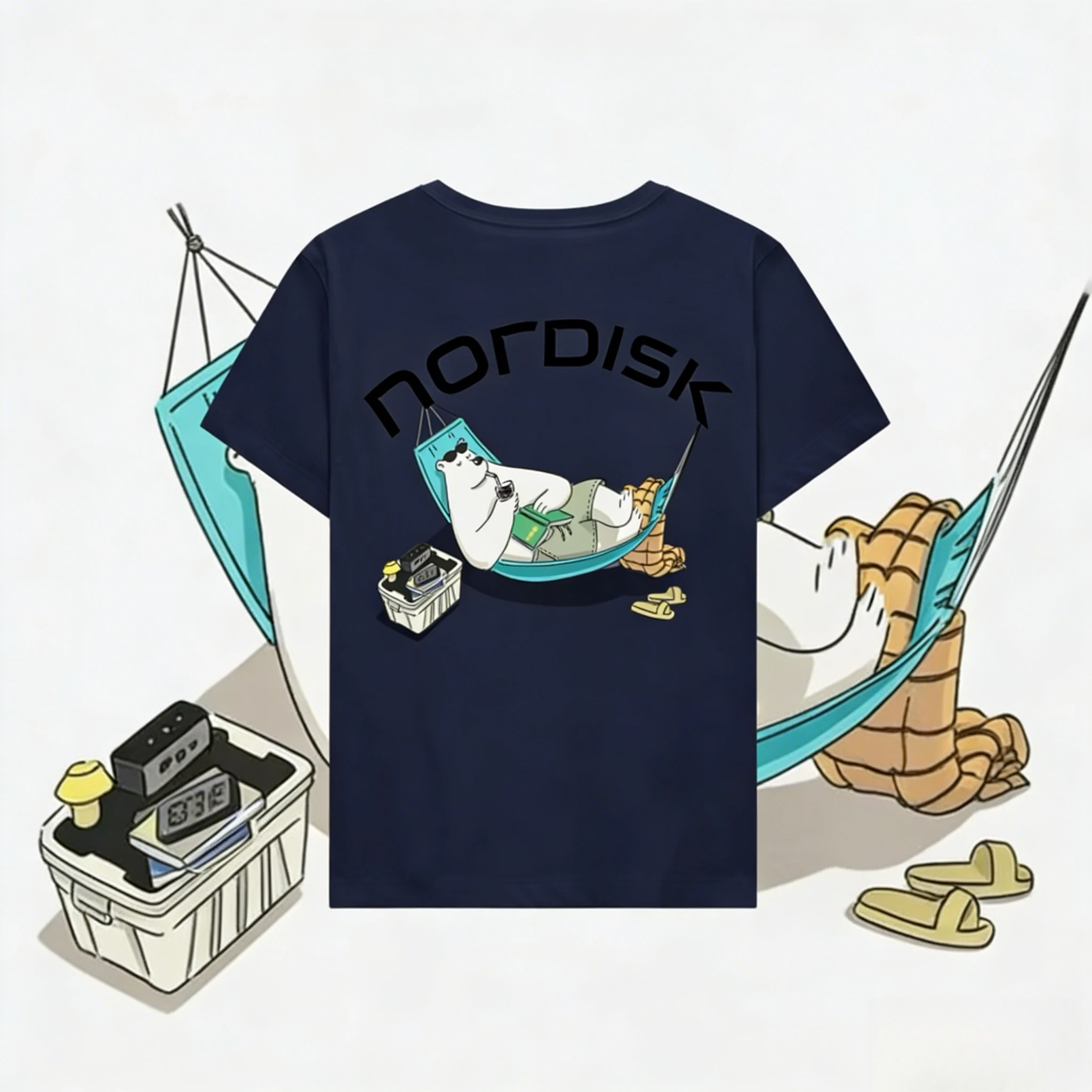 2026 Summer Vintage Oversized T‑Shirt For Adults Kids Camping Bear Hammock Outdoor Cartoon Art Loose Short Sleeve Street Tee