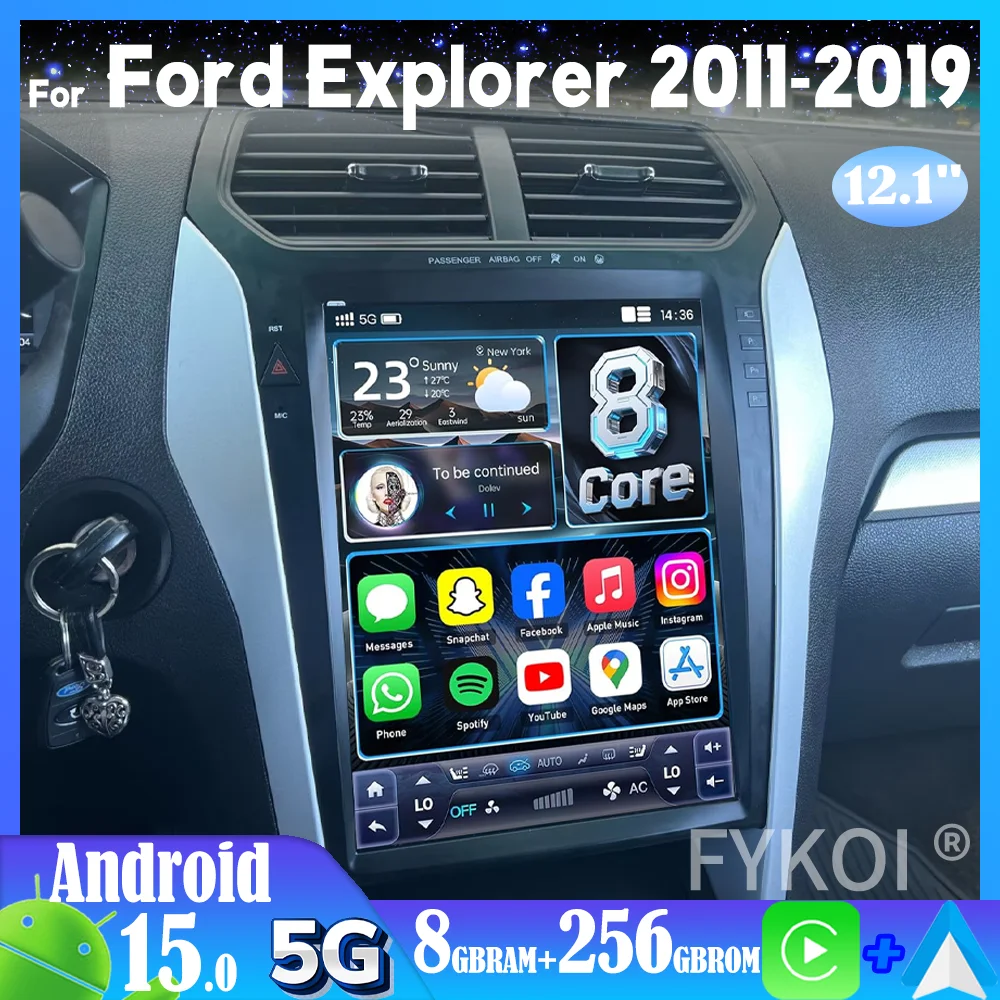 12.1inch Tesla Screen For Ford Explorer 2011-2019 Car Multimedia Player Android 15 Wireless Carplay Auto Qled Touch Screen 4G FM