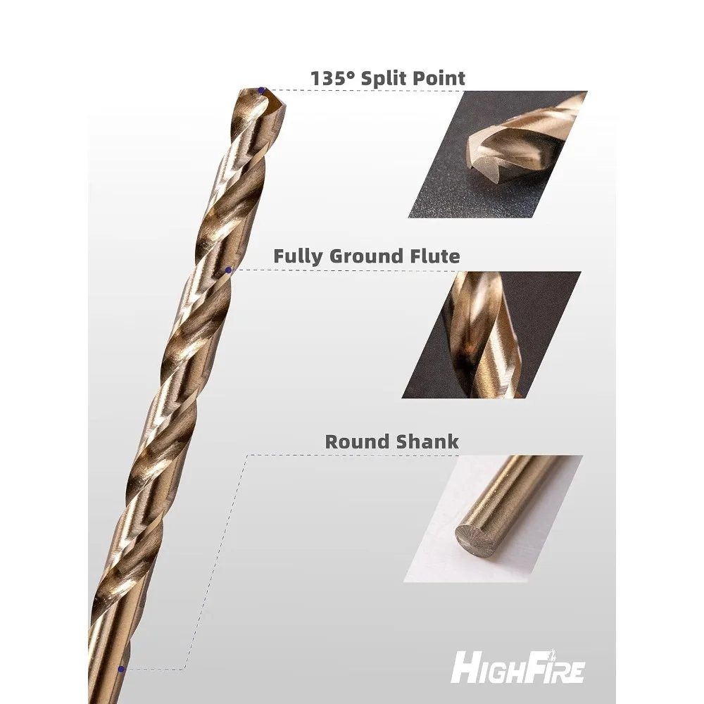 115 PCS All M35 HSS Cobalt Drill Bit Set,Twist Jobber Drill Bits Set, 135-Degree Split Point,Fractional 1/16