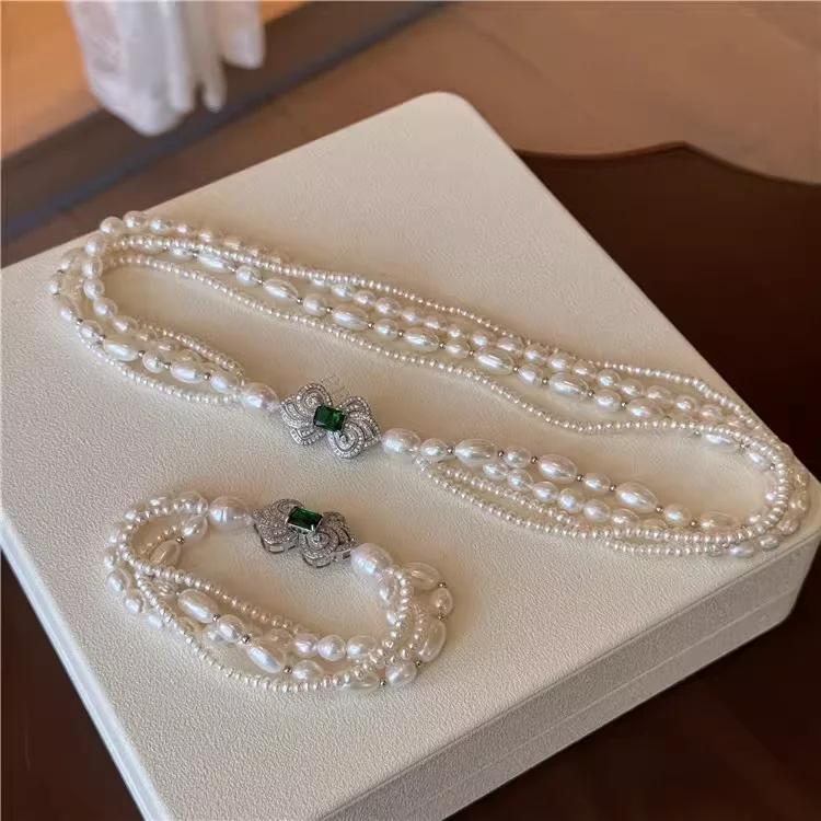 

Многослойное ожерелье и браслет из натурального пресноводного жемчуга для женщин