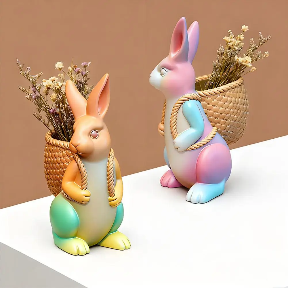 3D Easter Bunny Silicone Mold DIY Cute Animal Basket Rabbit Vase Ornaments Casting Molds Home Plaster Concrete Craft Gift Decor