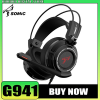 Somic G941 Headphones Line Control Noise Canceling Microphone E-Sports Wired Gaming Headset Atmosphere Lights PC Gamer Accessory