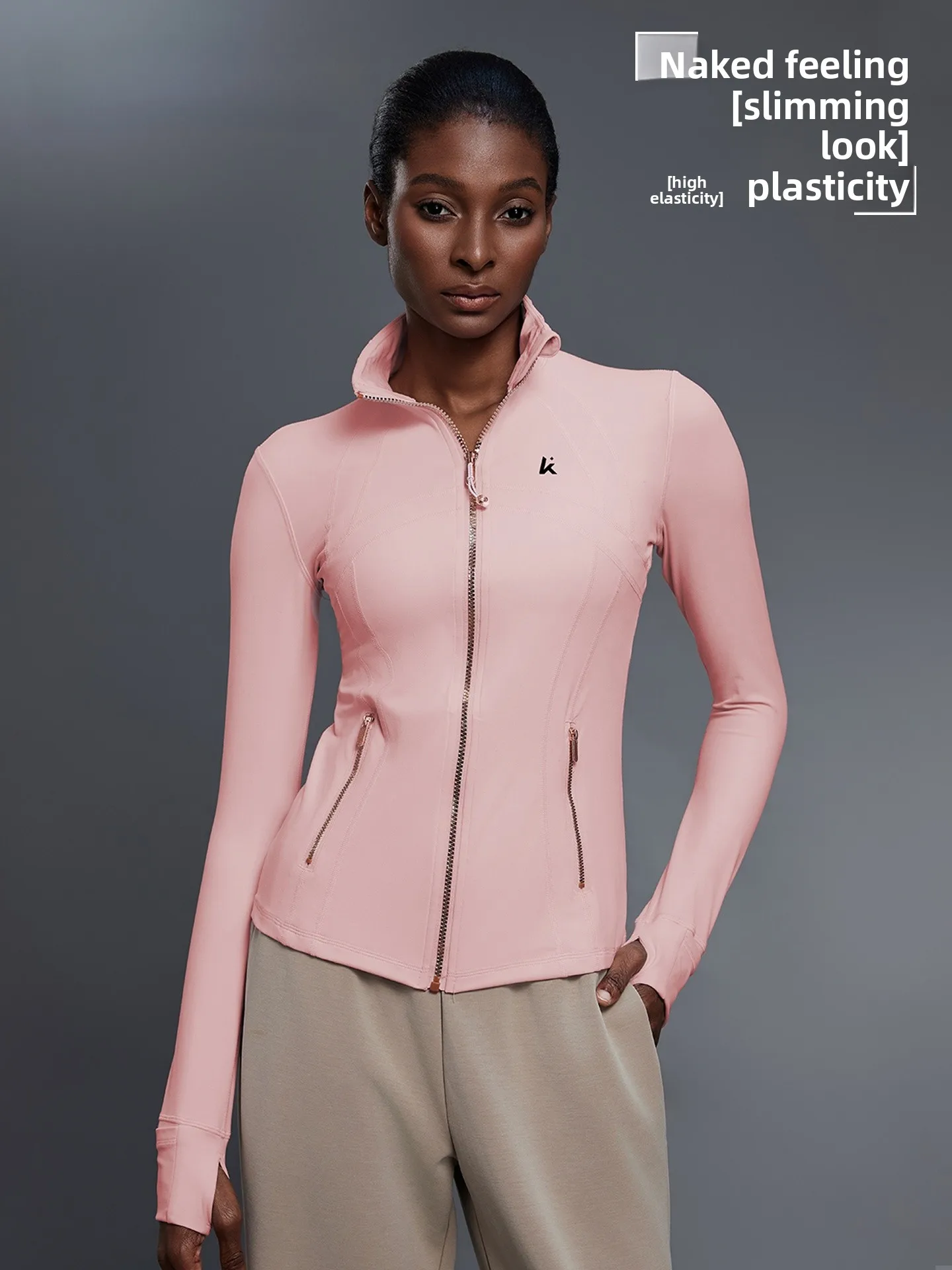 

Fitn Outwear Yoga Top Slim Fit Outdoor Cycling Training Jaet Stand Collar Breathable Warm Nylon Spandex Blend