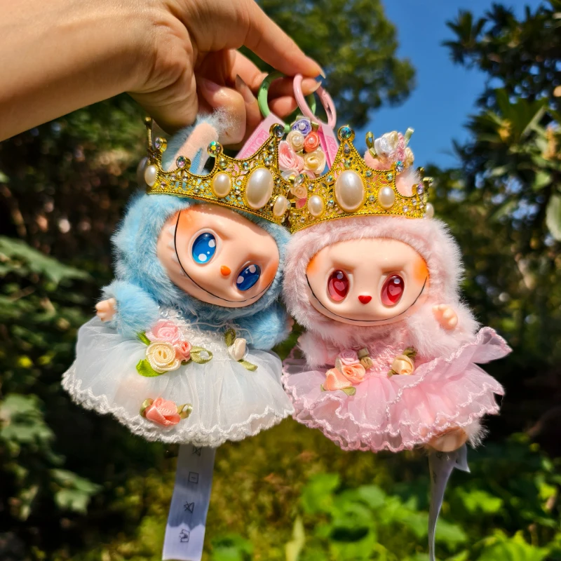 

17cm Labubu Idol Dolls Retro Crown Headwear Princess Queen Wedding Dress Cute Korea Kpop Exo Hoodie Plush Doll's Accessories