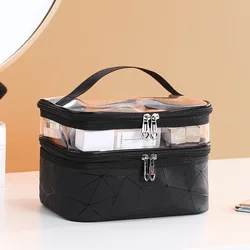 Bolsa de cosméticos transparente doble multifunción para mujer, estuche de maquillaje de gran capacidad, organizador de maquillaje de viaje, almacenamiento de artículos de tocador y belleza