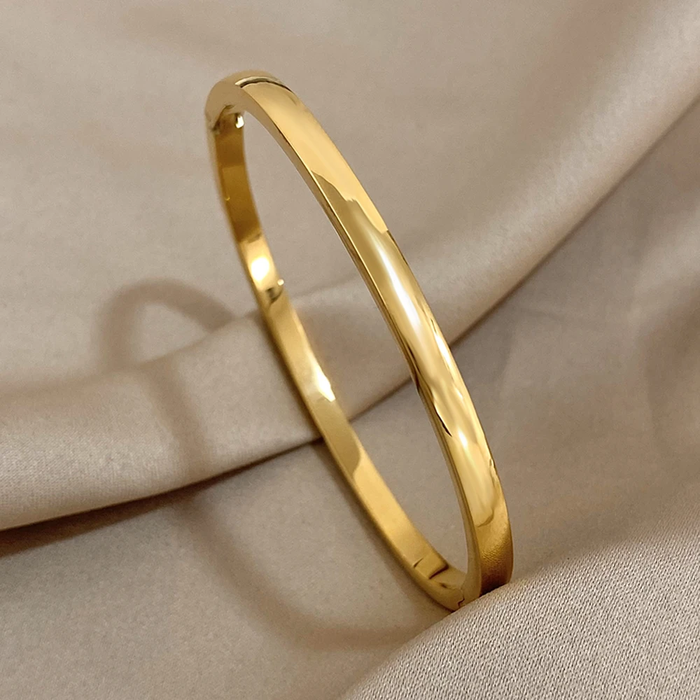 

Fashion Simple Smooth Plain Stainless Steel Bracelets for Women Men Classin Golden Metal Bangle Bracelet Waterproof Jewelry Gift