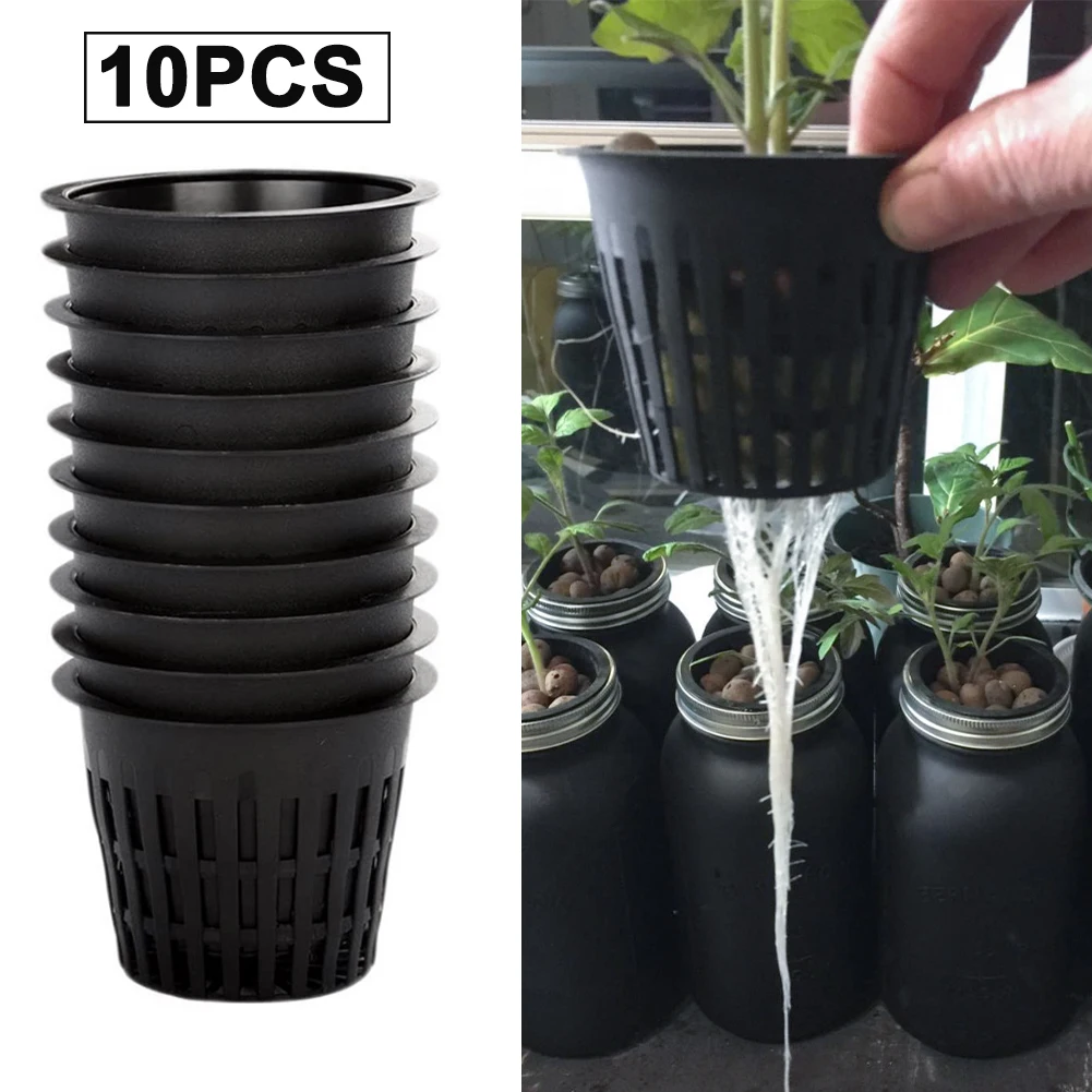 10 قطعة تنمو بساتين الفاكهة واسعة الشفاه الزراعة المائية أكواب زراعة شبكة وعاء Soilless صافي سلة مشقوق الحاويات الاستعمار الأسود 3 بوصة