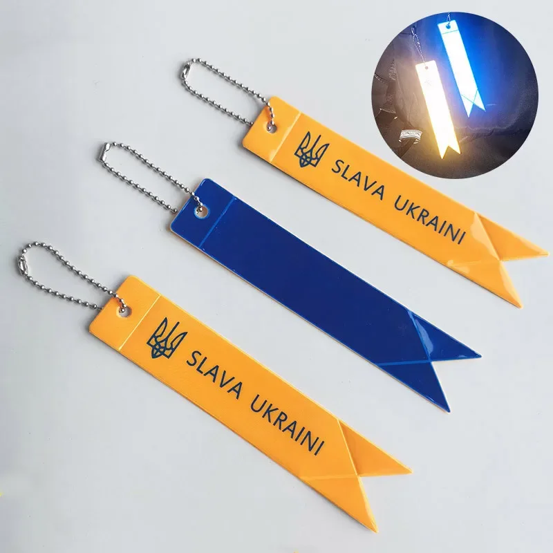 1 Piece Reflective Ukraine Flag Keychain Slava Ukraini Ribbon Carabiner Clip Reflective Badge Lanyard Attachment