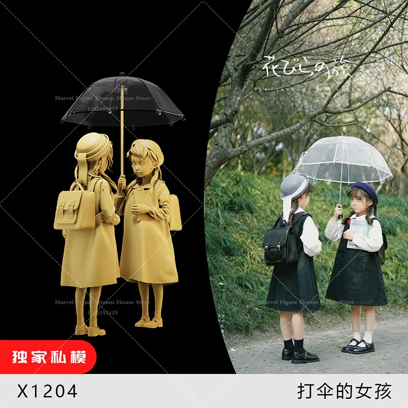 1/64 1/43 1/35 Scale Miniature Scene Doll The Girls Holding Umbrellas Daily Street Photography Un-panited White Mini Figure