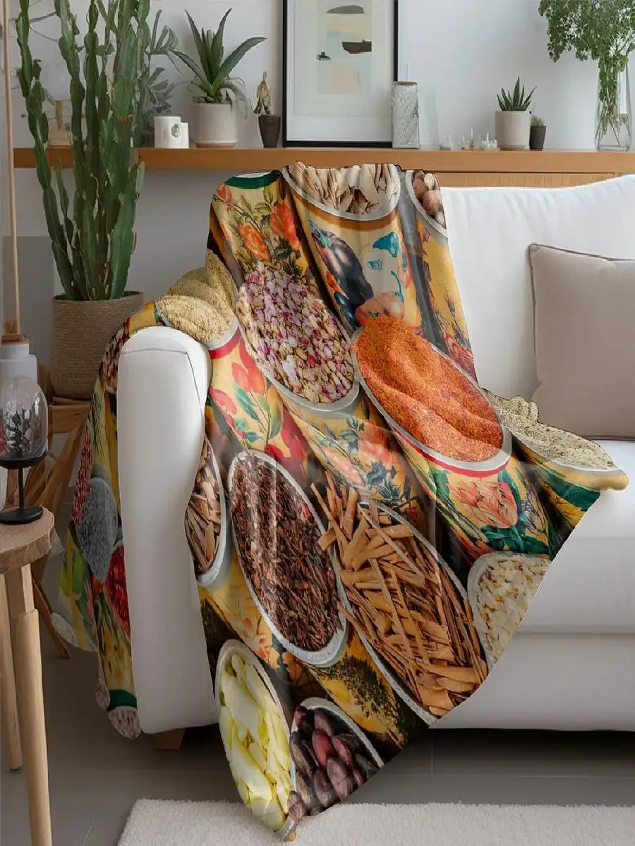 Spice Variety Fruits Vegetable Seeds Picnic Blanket Tablecloth Decorative Throw Carpet Bedspread