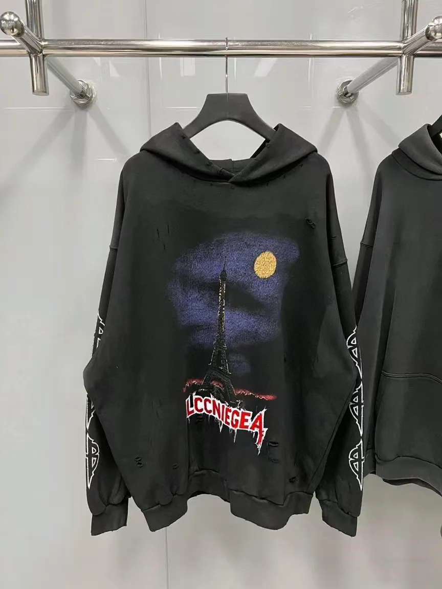 

BLCCNIEGEA Heavyweight High-Quality Fashion Letter Print/Embroidered Pullover Hoodie Loose Fit Pure Cotton Paris B Hoodie Unisex